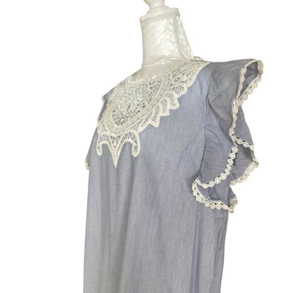 NWT Loft Blue White Stripe Crochet Lace Pinafore Old Money Dress Size Large - Picture 11 of 16